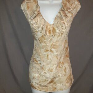 Talbot's Sleeveless Silk Top Blouse; Ruffle, Sz 14, Beige Tan Ecru * EUC